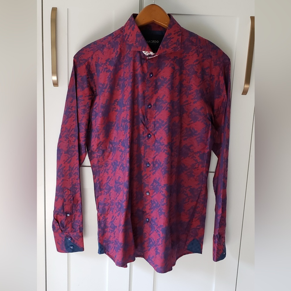 Maceoo Shirt Mens L Red Button Up Long Sleeve Casual Dress Top
